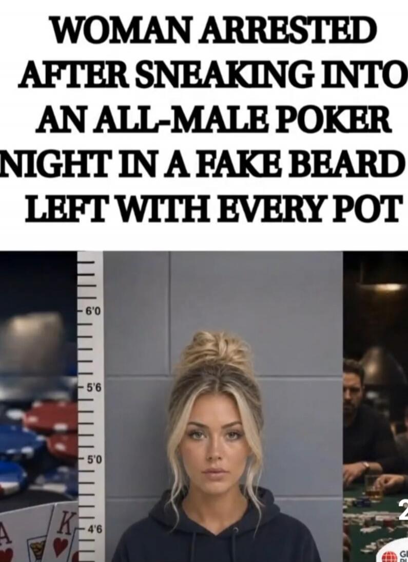 WOMAN ARRESTED AFTER SNEAKING INTO AN ALL-MALE POKER NIGHT IN A FAKE BEARD LEFT WITH EVERY POT