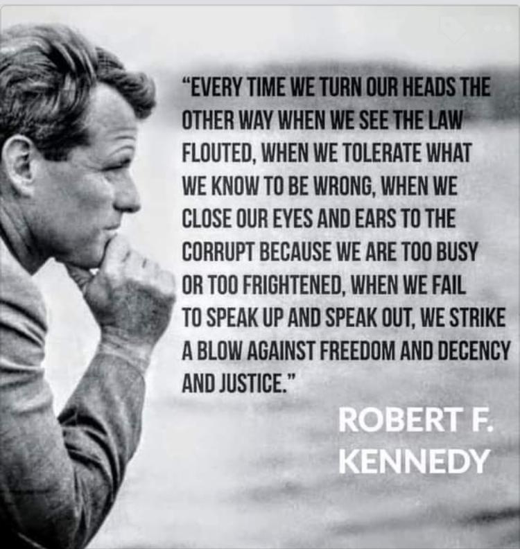 OTHER WAY WHEN W FLOUTED WHEN WE TOLERATE WHAT WE KNOW TO BE WRONG WHEN WE CLOSE OUR EYES AND EARS T0 THE CORRUPT BECAUSE WE ARE T0O BUSY OR TOO FRIGHTENED WHEN WE FAIL T0 SPEAK UP AND SPEAK OUT WE STRIKE A BLOW AGAINST FREEDOM AND DECENCY AND JUSTICE