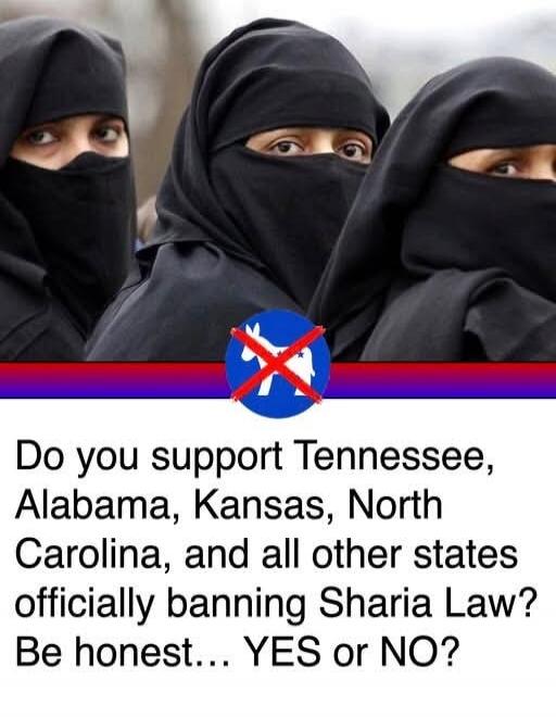 Do you support Tennessee, Alabama, Kansas, North Carolina, and all other states officially banning Sharia Law? Be honest... YES or NO?