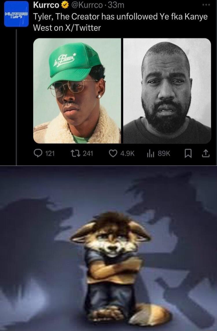 Kurrco PSS Tyler The Creator has unfollowed Ye fka Kanye West on XTwitter