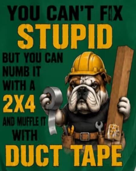 YOU CAN'T FIX STUPID BUT YOU CAN NUMB IT WITH A 2X4 AND MUFFLE IT WITH DUCT TAPE