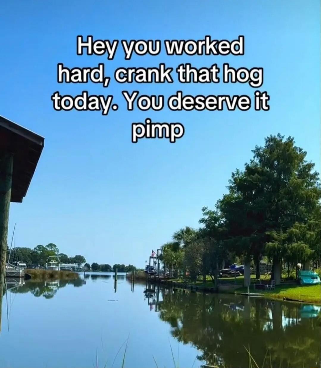 Hey you worked hard, crank that hog today. You deserve it pimp