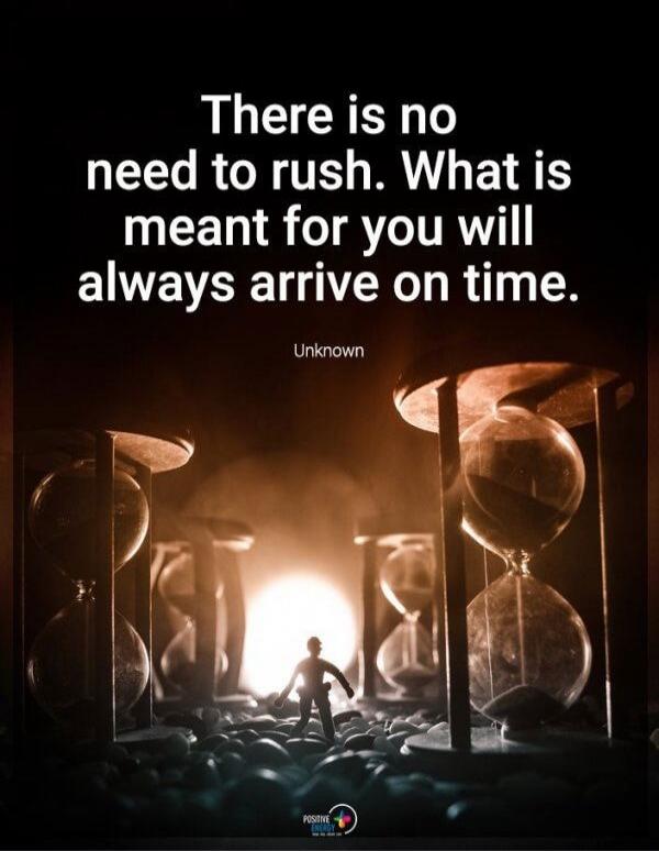 There is no need to rush. What is meant for you will always arrive on time. Unknown