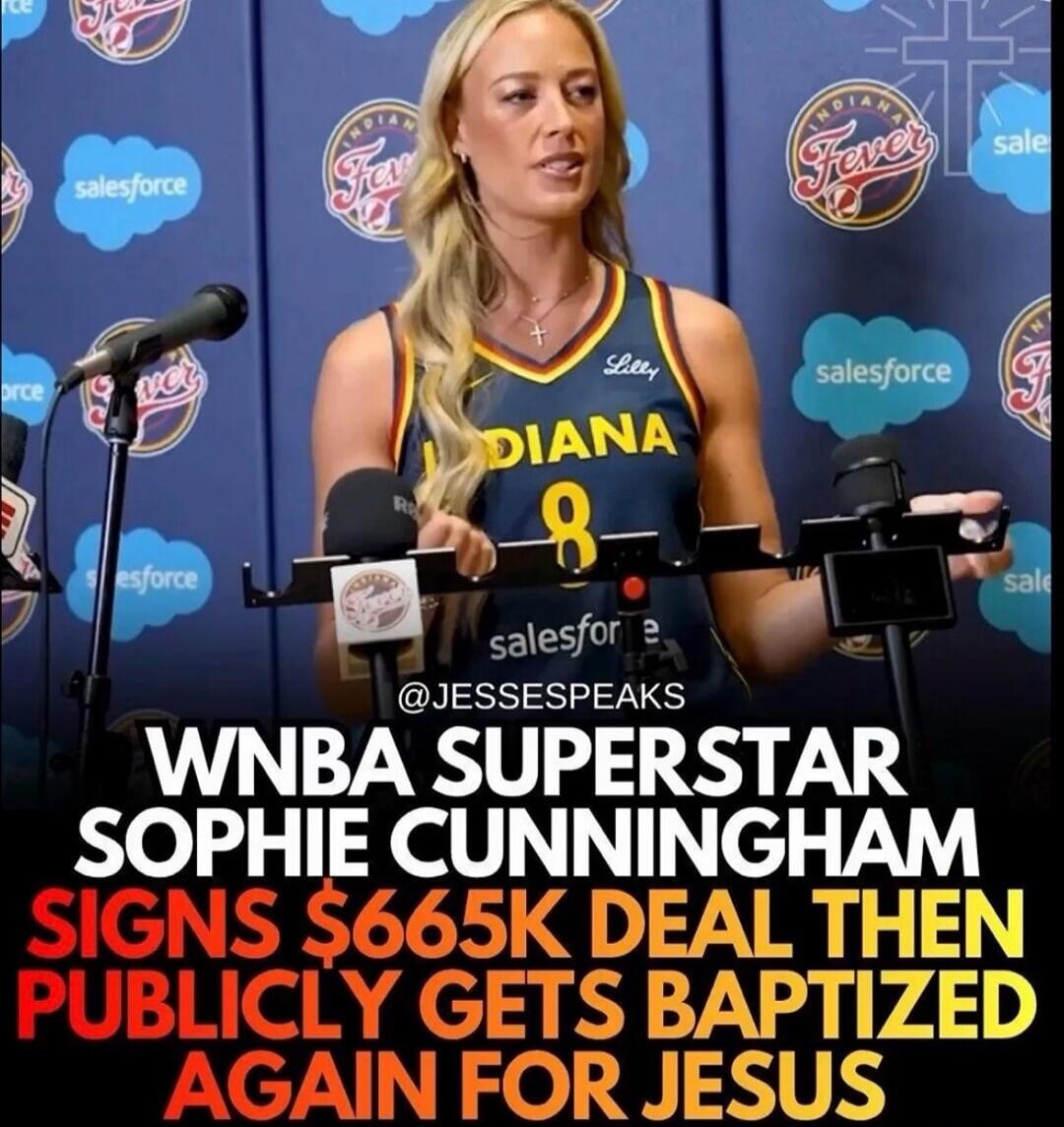 WNBA Superstar Sophie Cunningham signs $665K deal then publicly gets baptized again for Jesus. Indiana Fever. Salesforce. Lilly. @Jessespeaks.