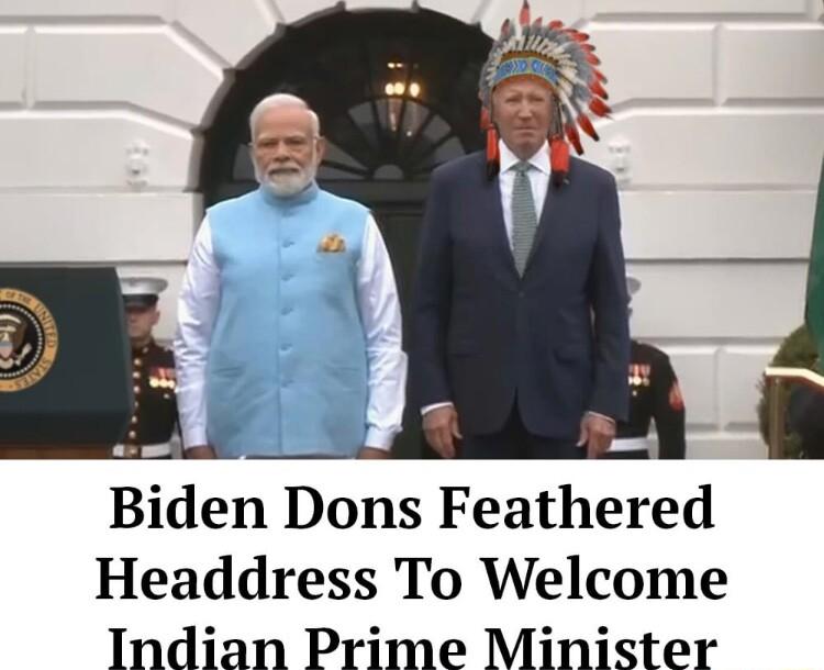 Biden Dons Feathered Headdress To Welcome Indian Prime Minister