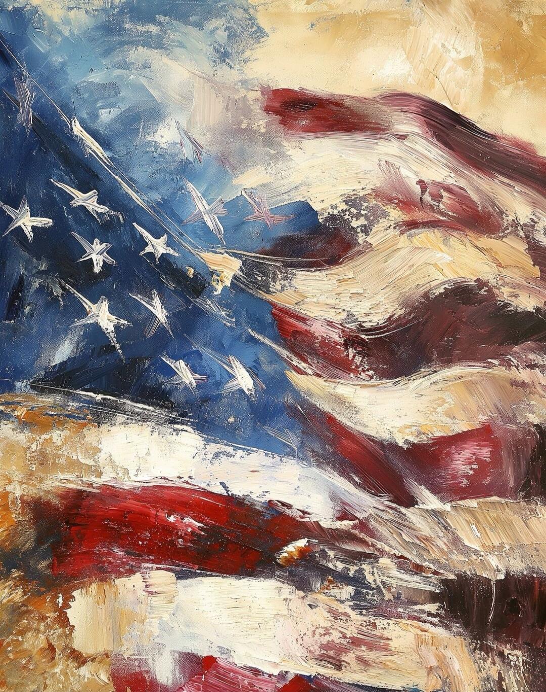Abstract painting of the American flag.