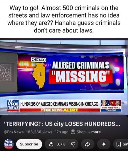 Way to go!! Almost 500 criminals on the streets and law enforcement has no idea where they are?? Hahaha guess criminals don't care about laws. CHICAGO IL ALLEGED CRIMINALS 