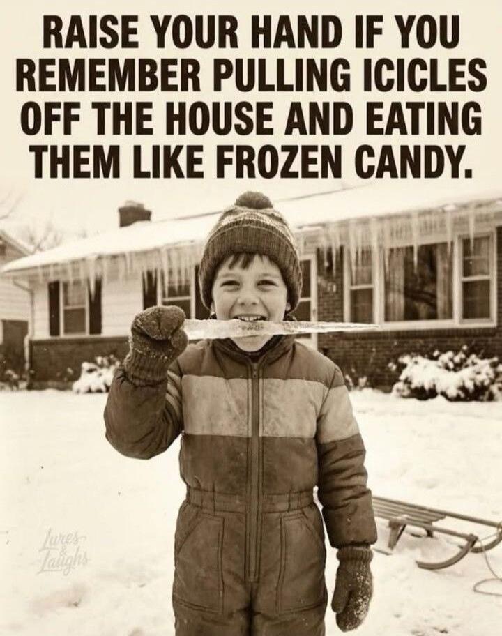RAISE YOUR HAND IF YOU REMEMBER PULLING ICICLES OFF THE HOUSE AND EATING THEM LIKE FROZEN CANDY.