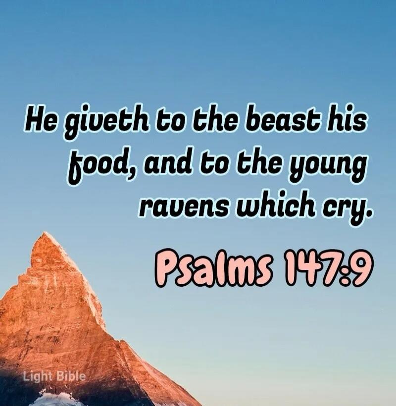 He giveth to the beast his food, and to the young ravens which cry. Psalms 147:9