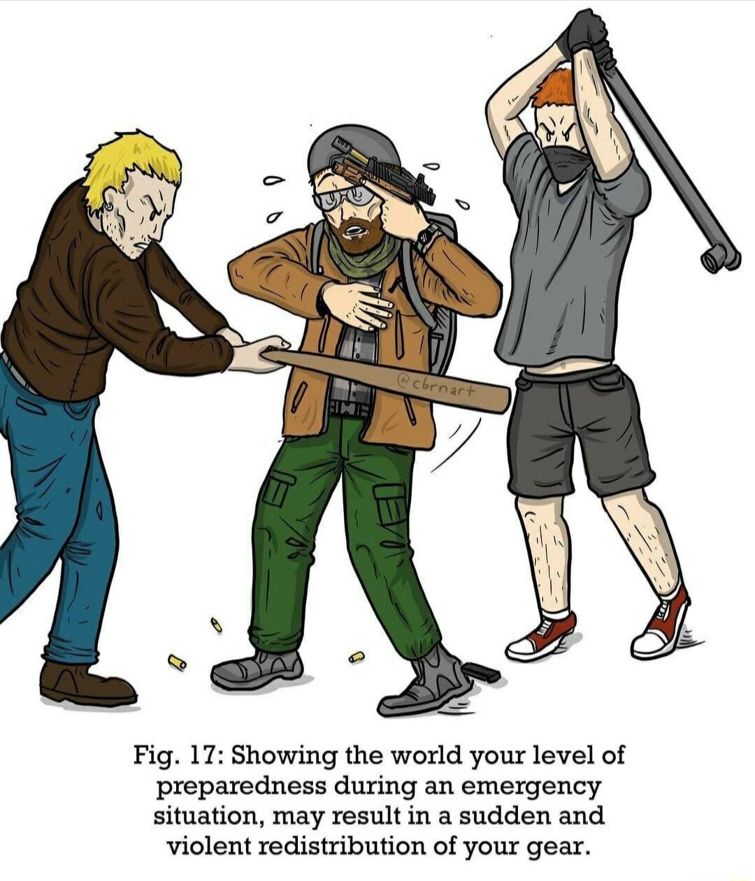 Fig 17 Showing the world your level of preparedness during an emergency situation may result in a sudden and violent redistribution of your gear