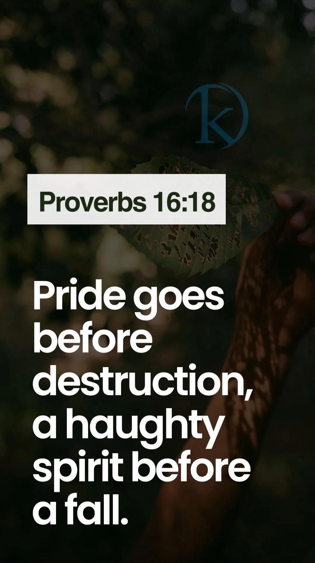Proverbs 16:18 Pride goes before destruction, a haughty spirit before a fall.