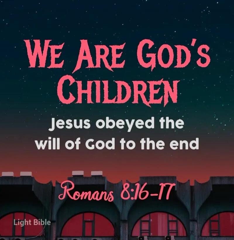We Are God's Children
Jesus obeyed the will of God to the end
Romans 8:16-17
Light Bible