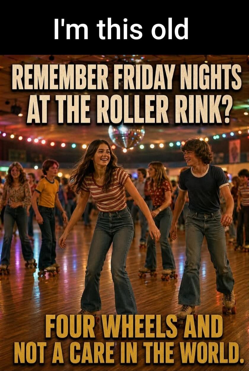 I'm this old REMEMBER FRIDAY NIGHTS AT THE ROLLER RINK? FOUR WHEELS AND NOT A CARE IN THE WORLD.