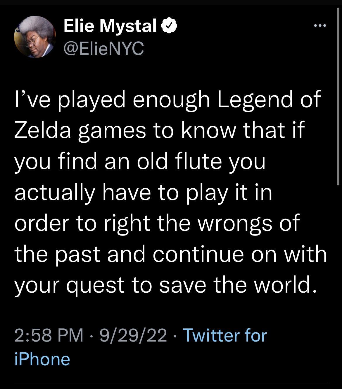 Elie Mystal SN Ive played enough Legend of VA NPT TR ol g lol WA s Y a1 S e lURiTaleF Talele RiVIZRYeV EIGOEAEIER N oI WA 4y order to right the wrongs of the past and continue on with your quest to save the world 258 PM 92922 Twitter for iPhone