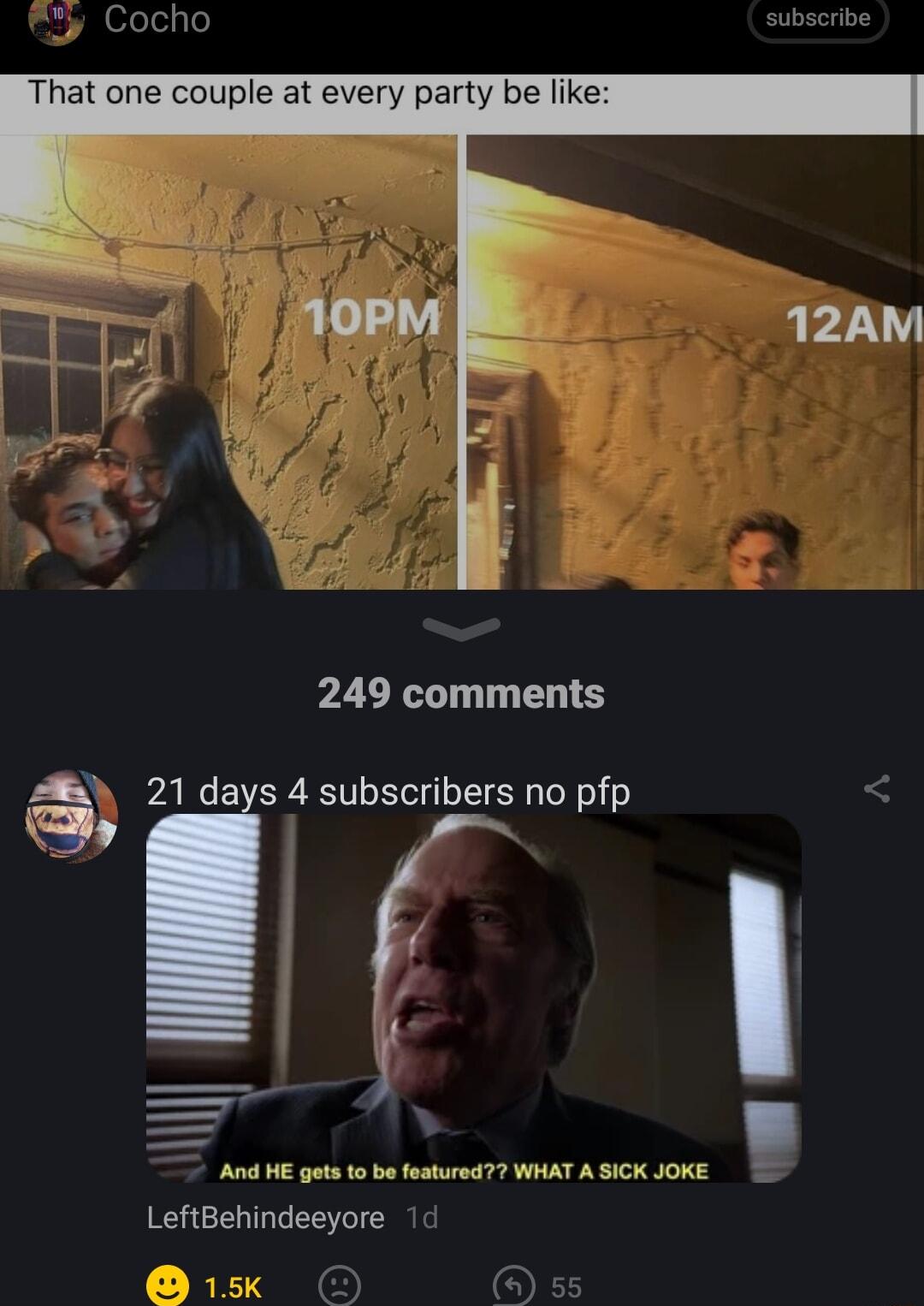 249 comments A 21 days 4 subscribers no pfp f J And HE gets to be featured WHAT A SICK JOKE LeftBehindeeyore