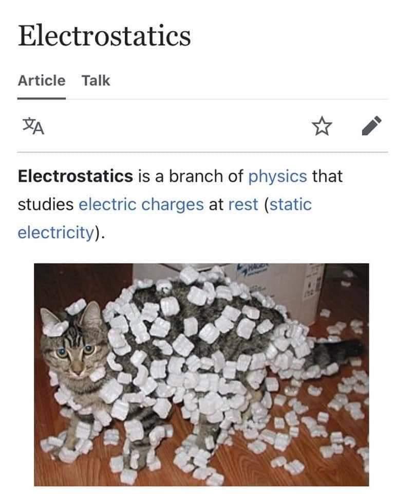 Electrostatics Article Talk b7 W Electrostatics is a branch of physics that studies electric charges at rest static electricity