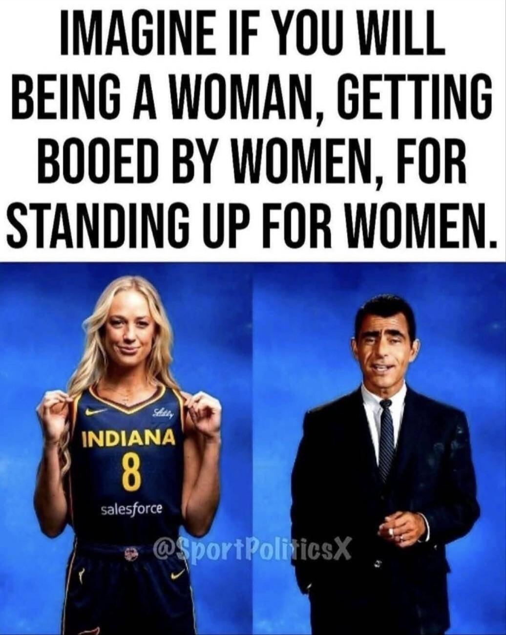 IMAGINE IF YOU WILL BEING A WOMAN, GETTING BOOED BY WOMEN, FOR STANDING UP FOR WOMEN. INDIANA 8 salesforce @SportPoliticsX