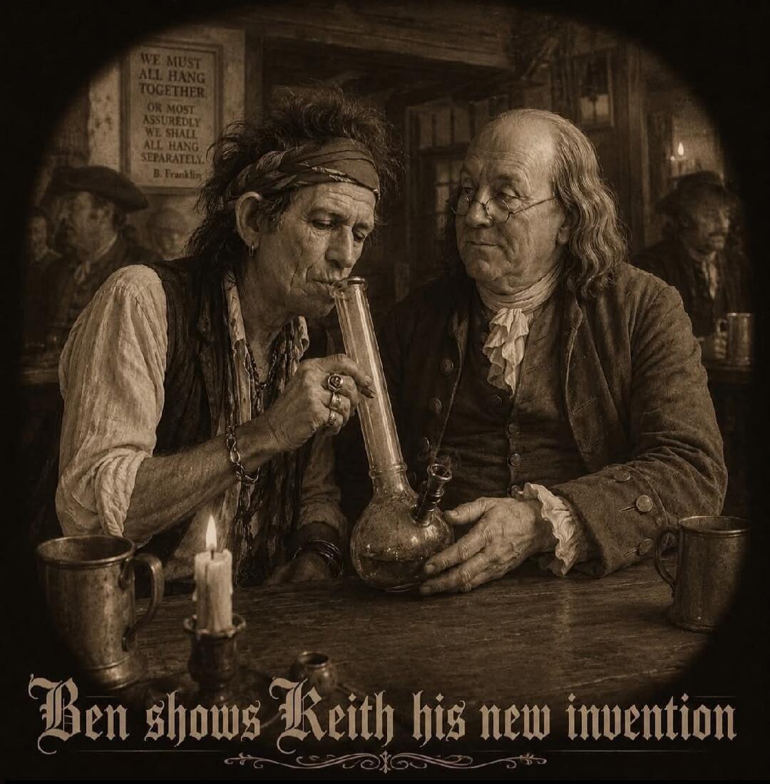 WE MUST ALL HANG TOGETHER OR MOST ASSUREDLY WE SHALL ALL HANG SEPARATELY. B. Franklin. Ben shows Keith his new invention.