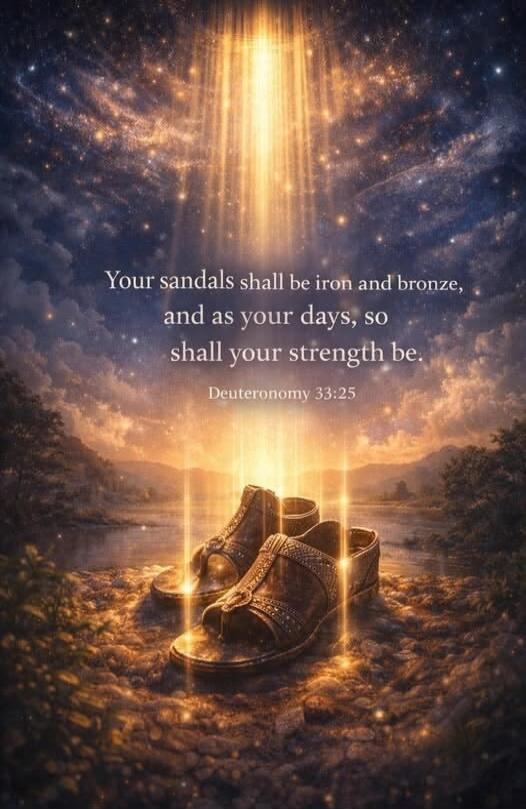 Your sandals shall be iron and bronze, and as your days, so shall your strength be. Deuteronomy 33:25