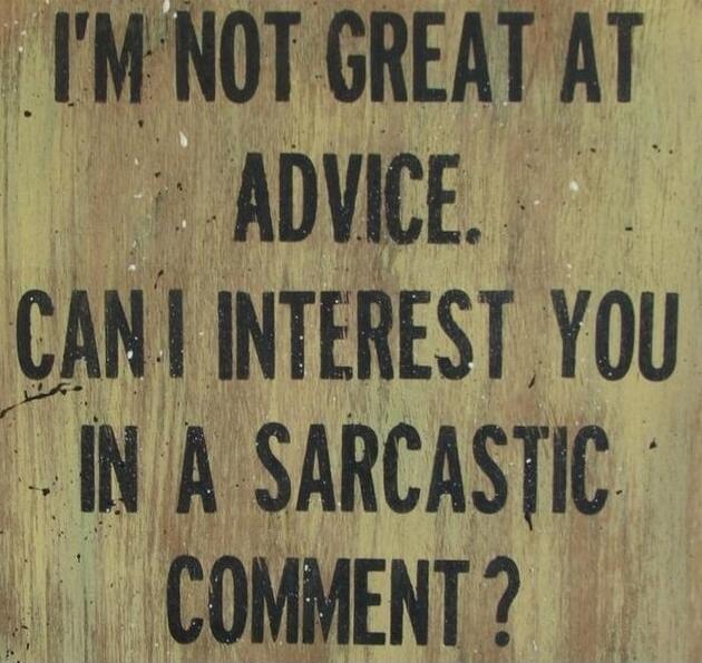 I'M NOT GREAT AT ADVICE. CAN I INTEREST YOU IN A SARCASTIC COMMENT?