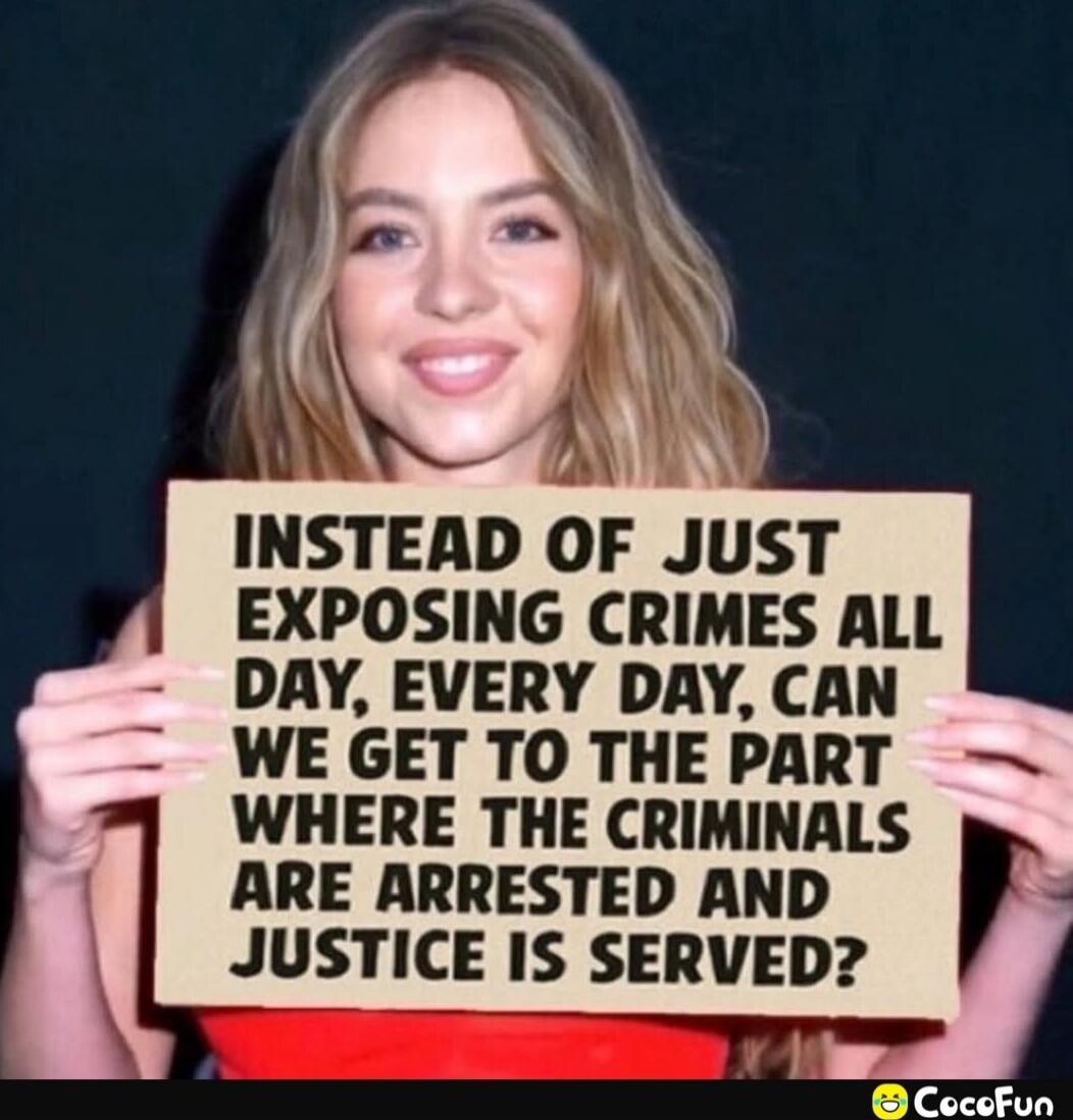 INSTEAD OF JUST EXPOSING CRIMES ALL DAY, EVERY DAY, CAN WE GET TO THE PART WHERE THE CRIMINALS ARE ARRESTED AND JUSTICE IS SERVED?