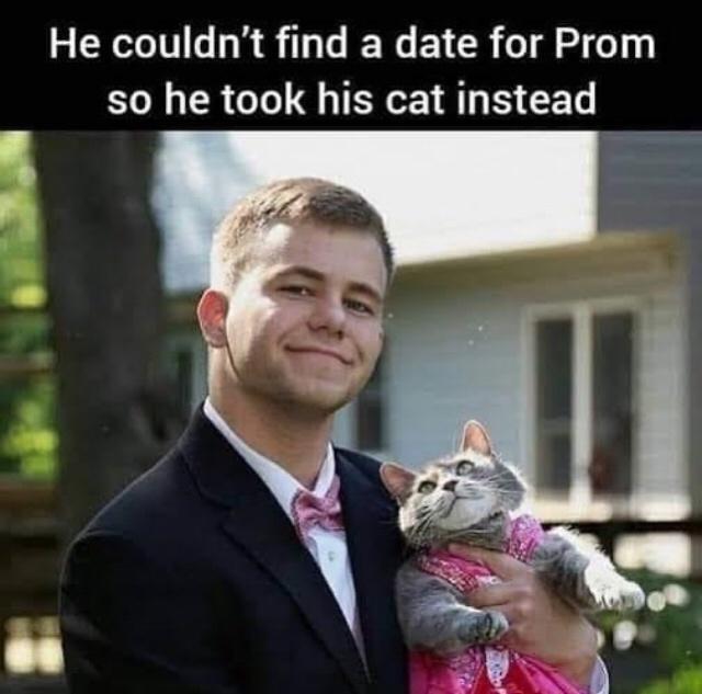 He couldnt find a date for Prom so he took his cat instead