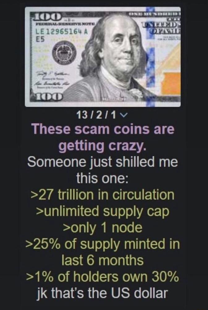 1321v These scam coins are A AT Someone just shilled me this one 27 trillion in circulation unlimited supply cap only 1 node 25 of supply minted in last 6 months 1 of holders own 30 JLQUEIER GRS ol F Tg