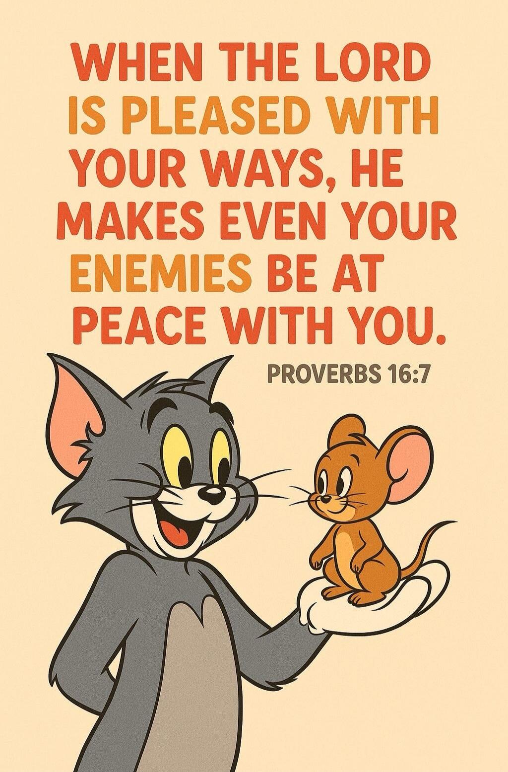 WHEN THE LORD IS PLEASED WITH YOUR WAYS, HE MAKES EVEN YOUR ENEMIES BE AT PEACE WITH YOU. PROVERBS 16:7