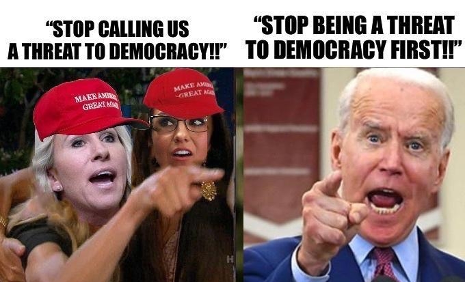 STOP CALLING US STOP BEING A THREAT A THREAT T0 DEMOCRACY TO DEMOCRACY FIRSTI