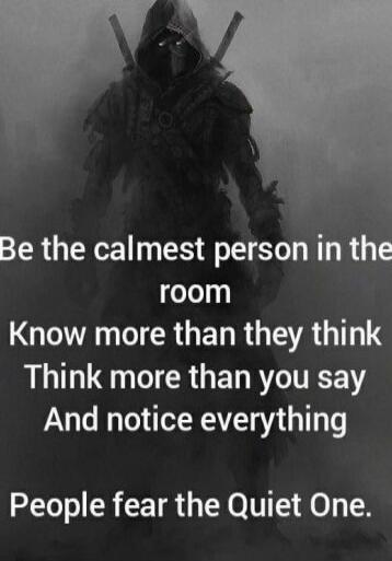 Be the calmest person in the room\nKnow more than they think\nThink more than you say\nAnd notice everything\n\nPeople fear the Quiet One.