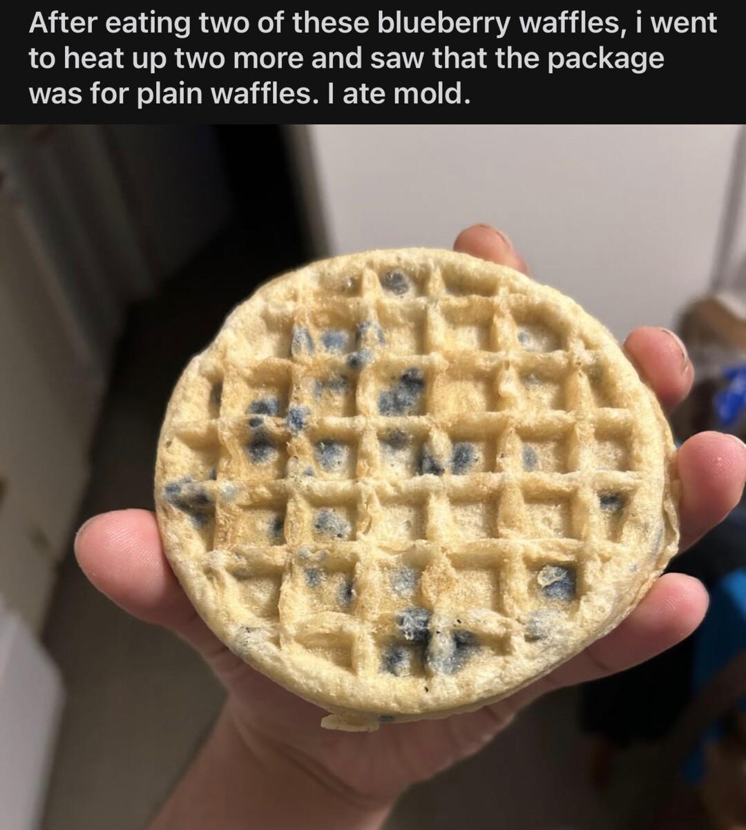 After eating two of these blueberry waffles i went to heat up two more and saw that the package LEER I EILREL N EICRy B 4 Y 2 i 3 1 1 o