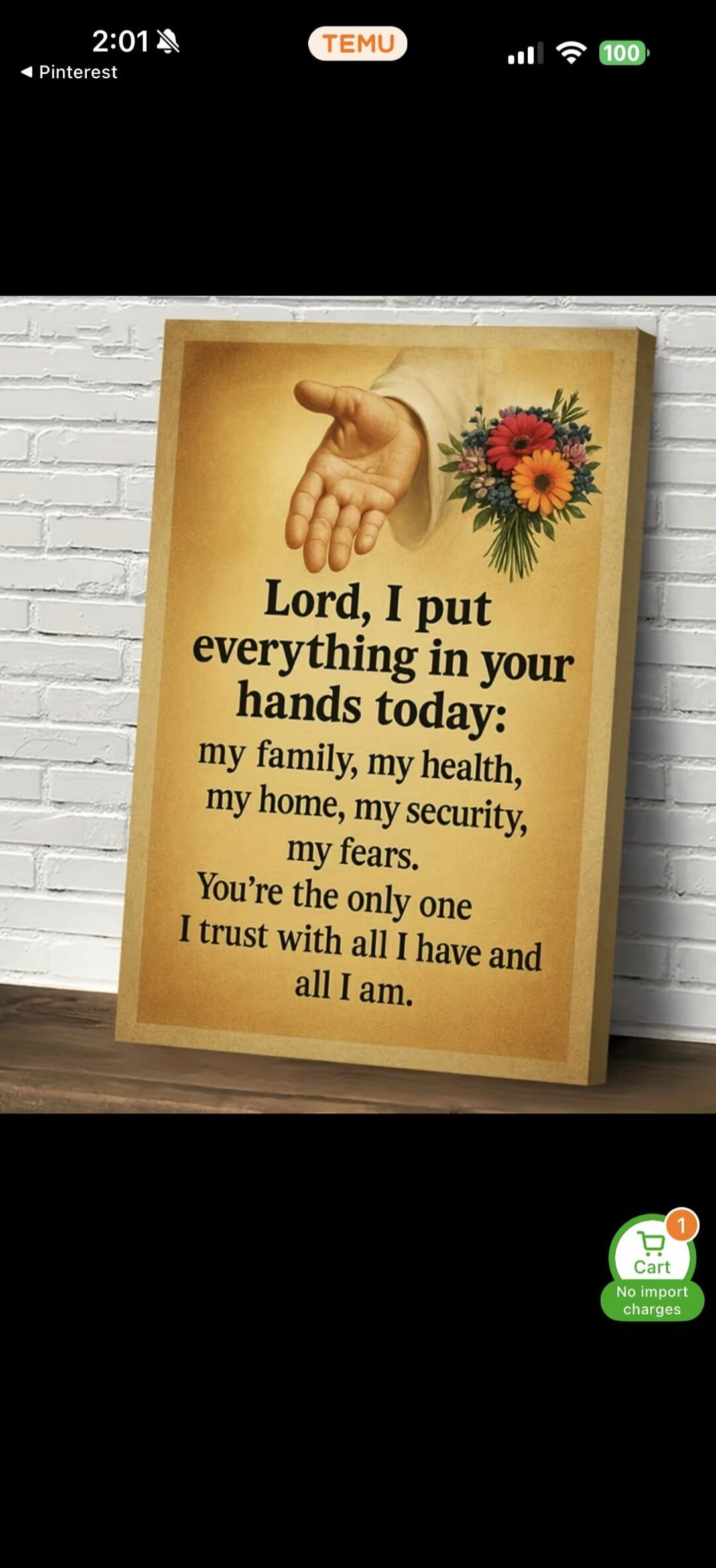 Lord, I put everything in your hands today: my family, my health, my home, my security, my fears. You're the only one I trust with all I have and all I am.