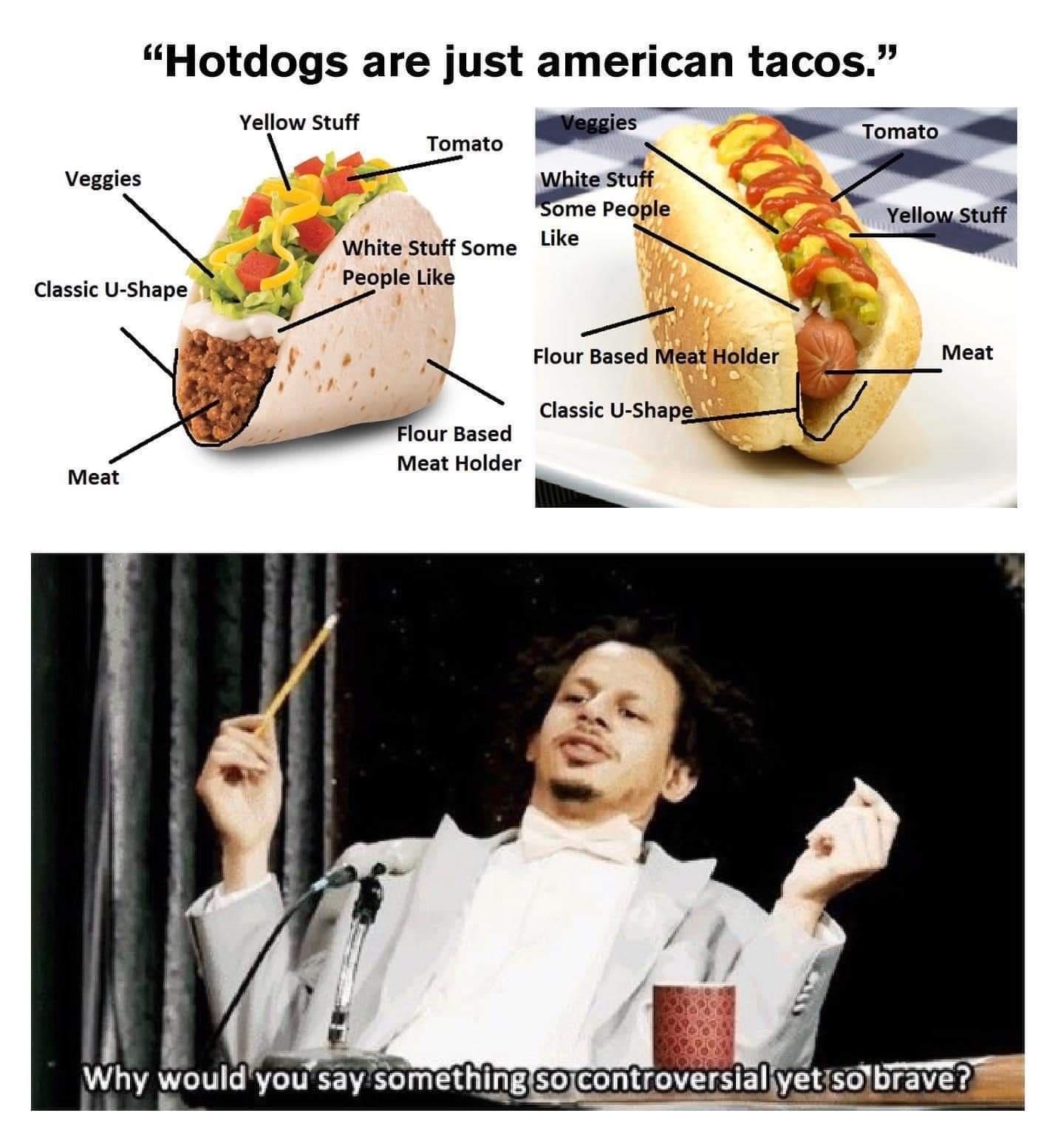 Hotdogs are just american tacos Vellow st Vesgies s Flour Based Mast Holder Y Meat i b R vt SojcontroversiallyetisolbTave