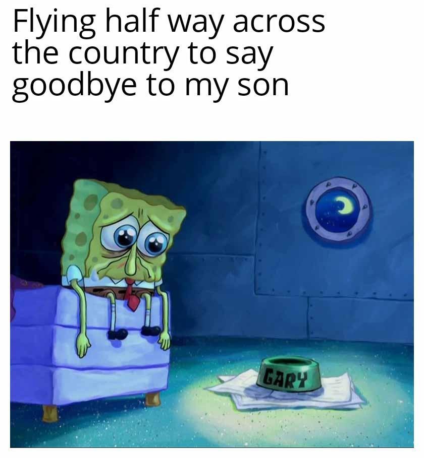 Flying half way across the country to say goodbye to my son