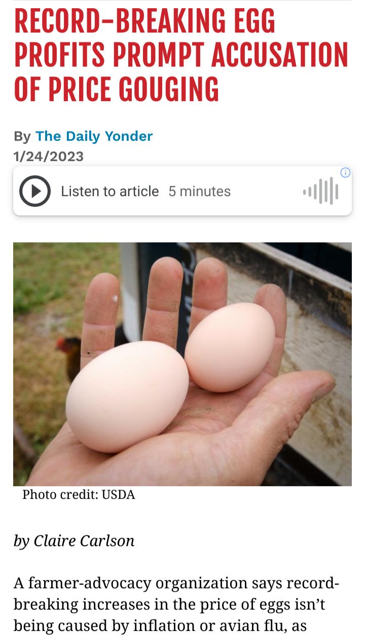 By The Daily Yonder 1242023 Photo credit USDA by Claire Carlson A farmer advocacy organization says record breaking increases in the price of eggs isnt being caused by inflation or avian flu as