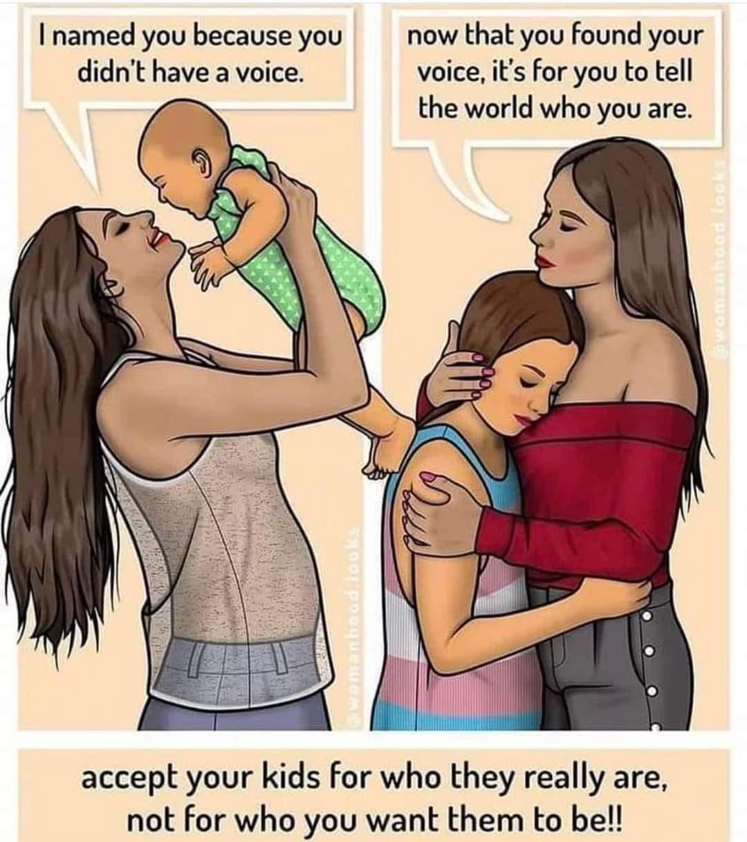 named you because you now that you found your didnt have a voice voice its for you to tell the world who you are accept your kids for who they really are not for who you want them to be