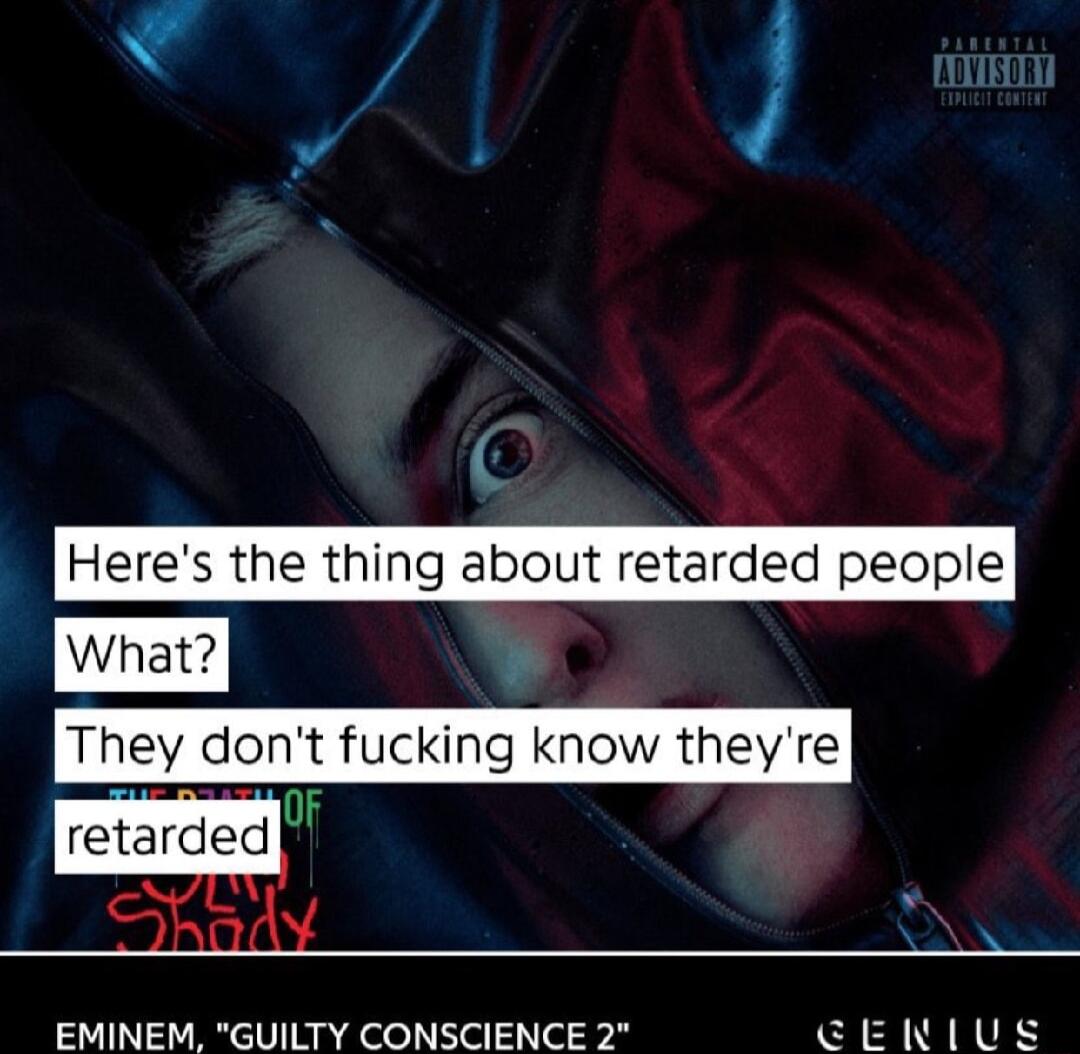 Heres the thing about retarded people What They dont fucking know theyre m Shady EMINEM GUILTY CONSCIENCE 2 CENIUS