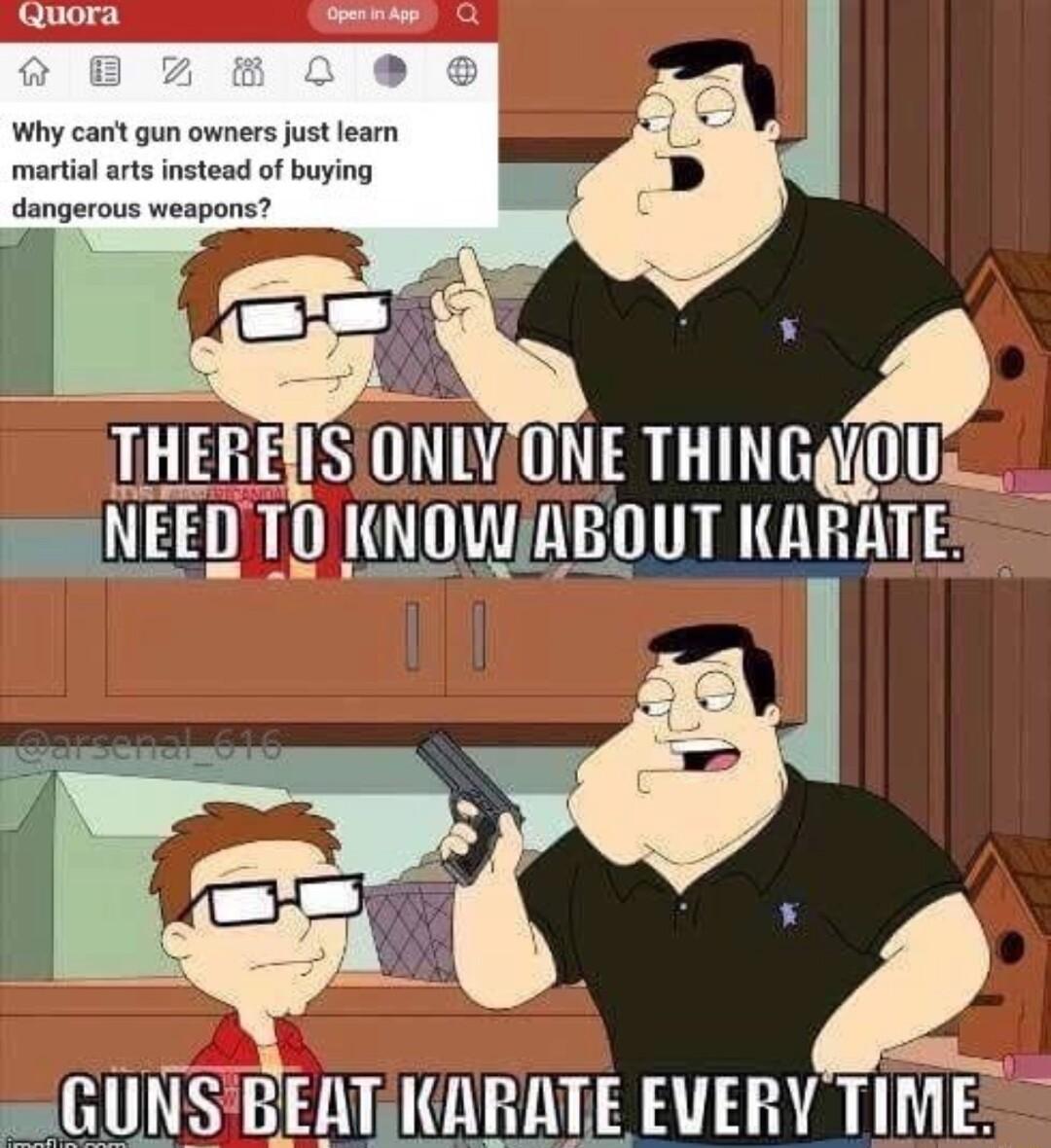 HEHEISDNVNETHINGMIUgI L NEED TO NOWIABOUT KARATE p 4 GUNSBEATIKARATE EVERY TIME