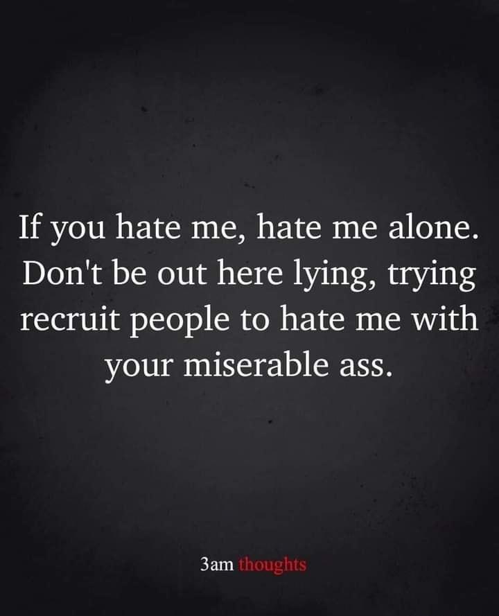 If you hate me hate me alone Dont be out here lying trying recruit people to hate me with your miserable ass 3am thoughts