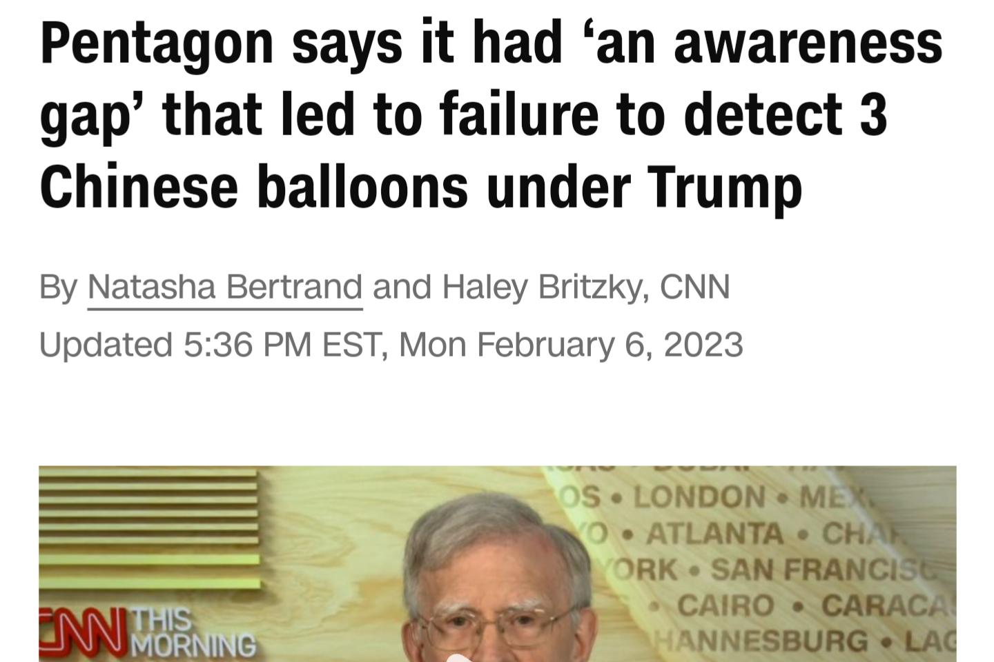 Pentagon says it had an awareness gap that led to failure to detect 3 Chinese balloons under Trump By Natasha Bertrand and Haley Britzky CNN Updated 536 PM EST Mon February 6 2023