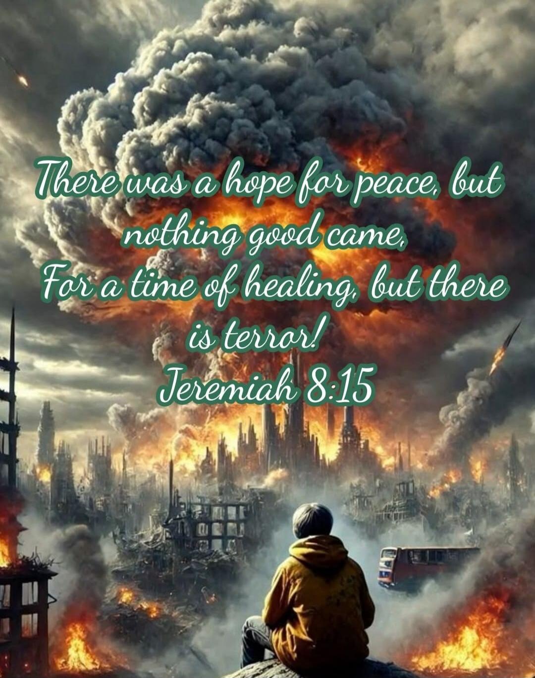 There was a hope for peace, but nothing good came, For a time of healing, but there is terror! Jeremiah 8:15