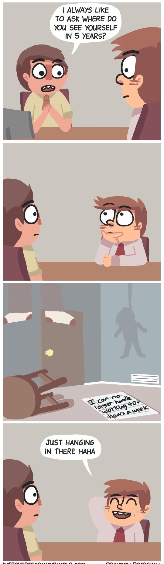 ALWAYS LIKE TO ASK WHERE DO YOU SEE YOURSELF IN 5 YEARS JUST HANGING IN THERE HAHA