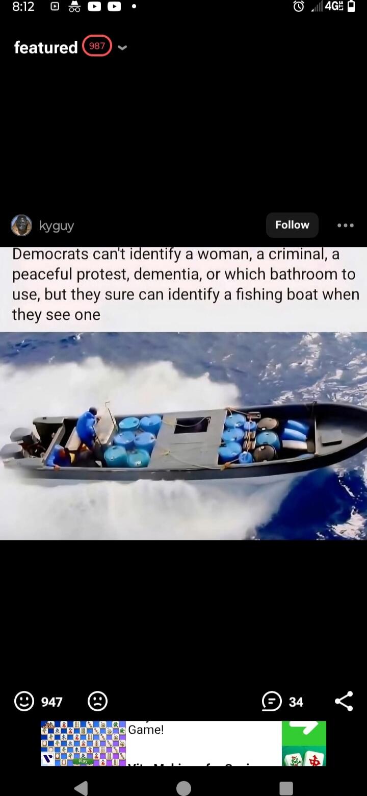 Democrats can't identify a woman, a criminal, a peaceful protest, dementia, or which bathroom to use, but they sure can identify a fishing boat when they see one