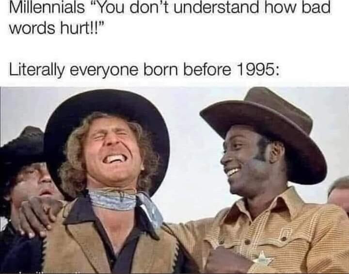 Millennials You dont understand how bad words hurt Literally everyone born before 1995