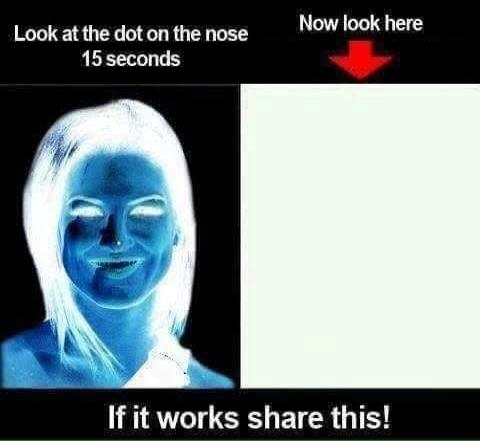Look at the dot on the nose 15 seconds Now look here If it works share this!