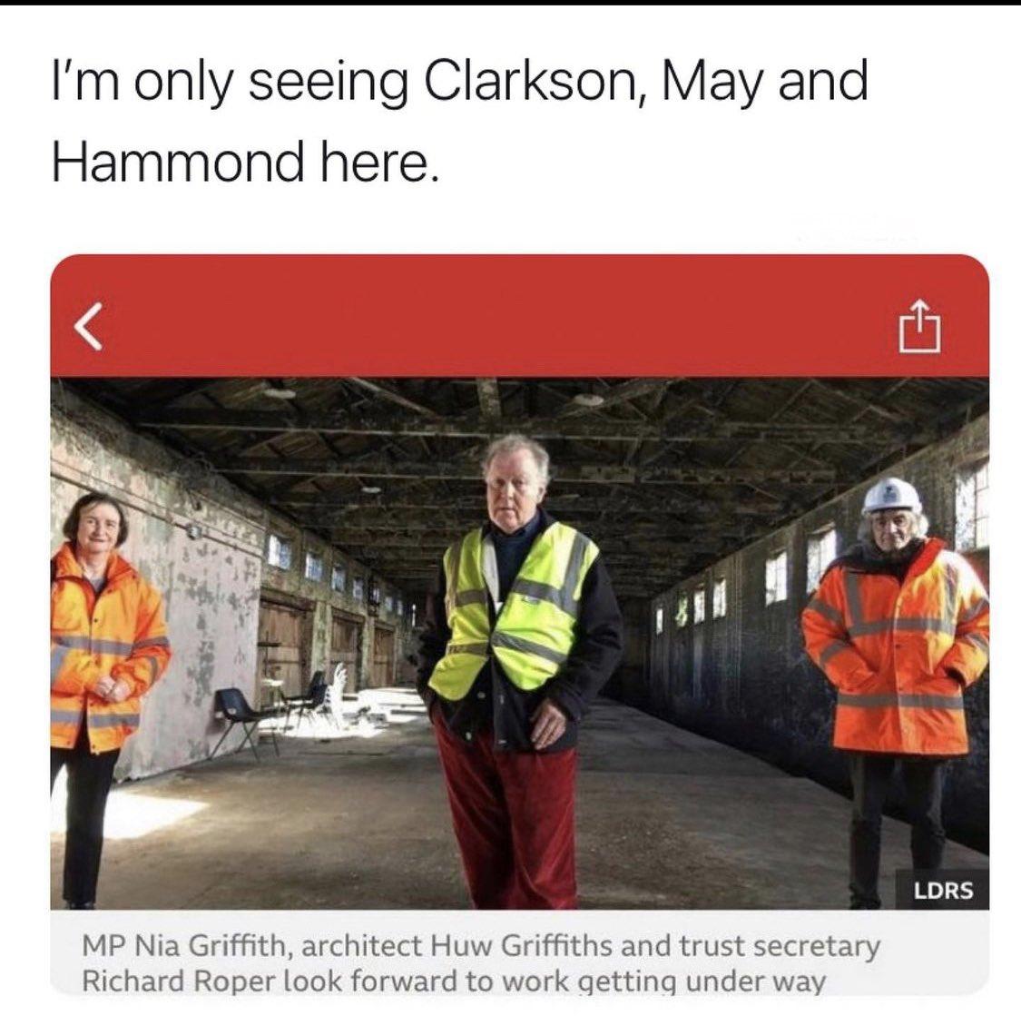 Im only seeing Clarkson May and Hammond here MP Nia Griffith architect Huw Griffiths and trust secretary Richard Roper look forward to work getting under way