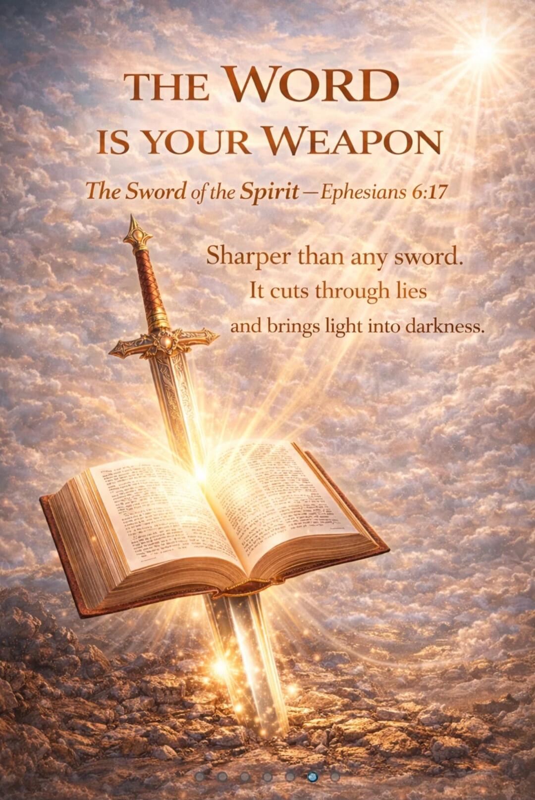THE WORD IS YOUR WEAPON The Sword of the Spirit - Ephesians 6:17 Sharper than any sword. It cuts through lies and brings light into darkness.