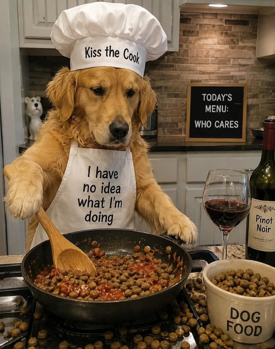 Kiss the Cook I have no idea what I'm doing TODAY'S MENU: WHO CARES Pinot Noir DOG FOOD
