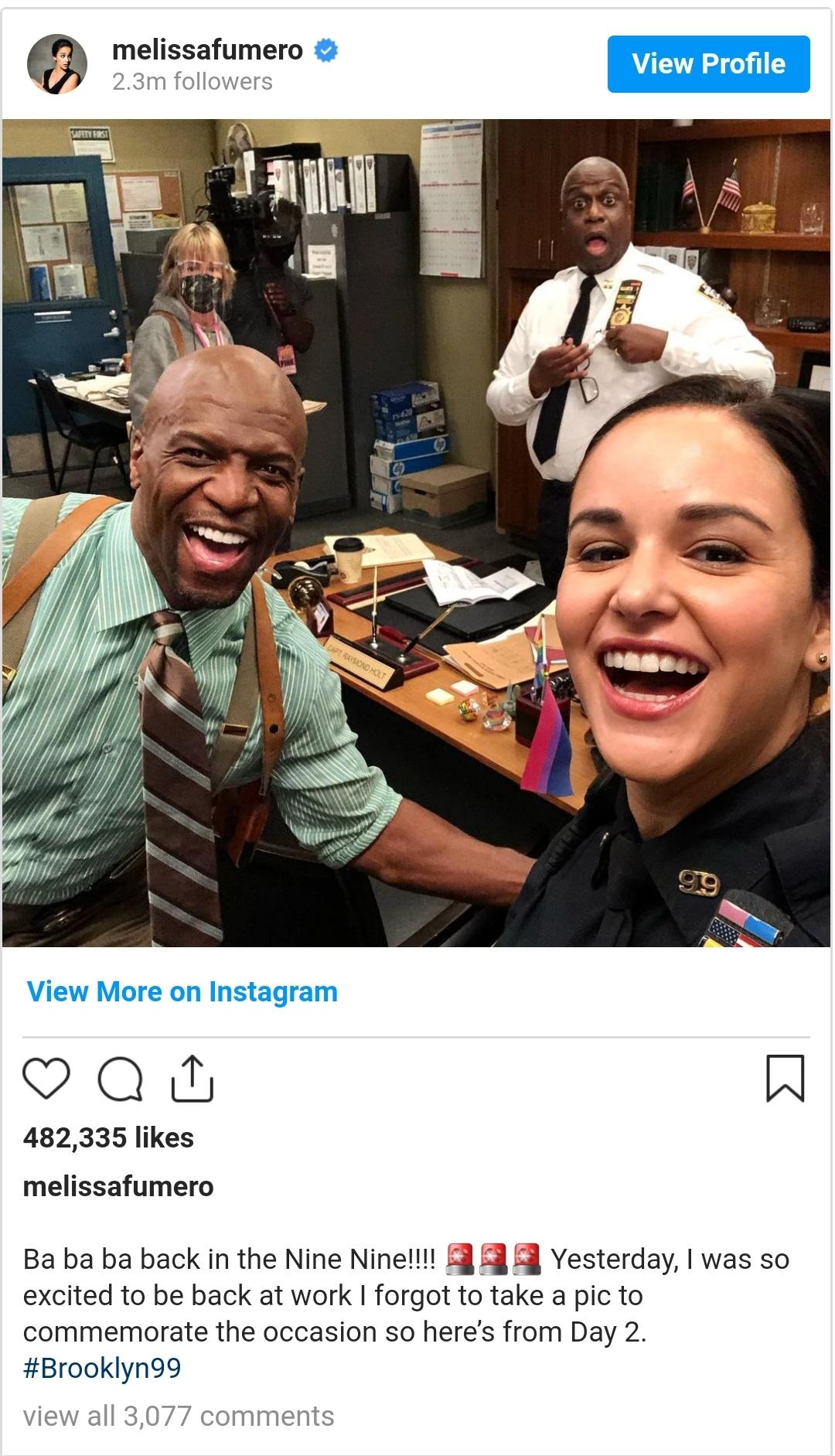 melissafumero View Profile 23m followers View More on Instagram O Qd N 482335 likes melissafumero Ba ba ba back in the Nine Ninelll 5 5 Yesterday was so excited to be back at work forgot to take a pic to commemorate the occasion so heres from Day 2 Brooklyn99 view all 3077 comments