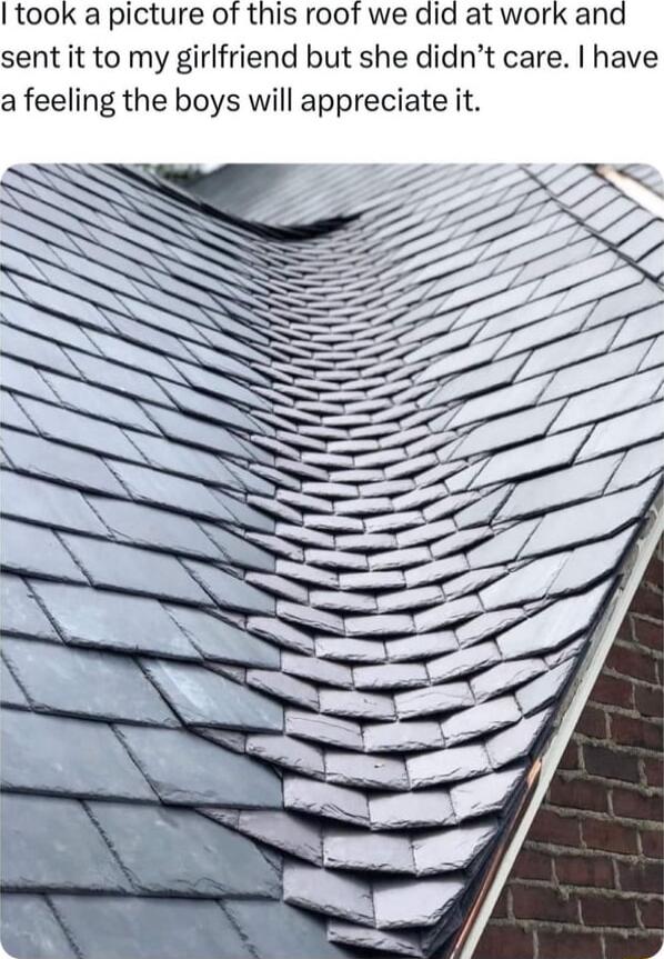 took a picture of this roof we did at work and sent it to my girlfriend but she didnt care have a feeling the boys will appreciate it